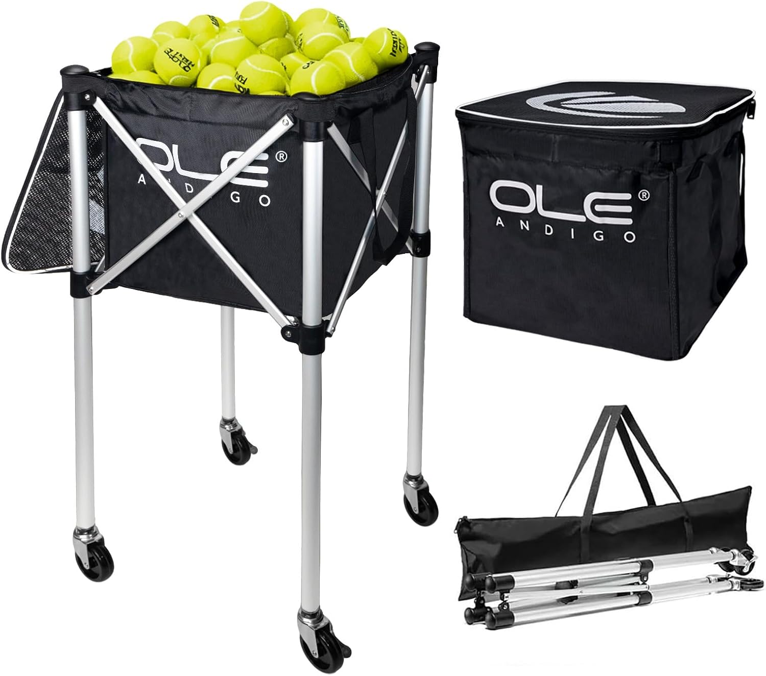 GAMMA Sports EZ Travel Cart – Foldable Tennis Ball Hopper (150-Ball Capacity)